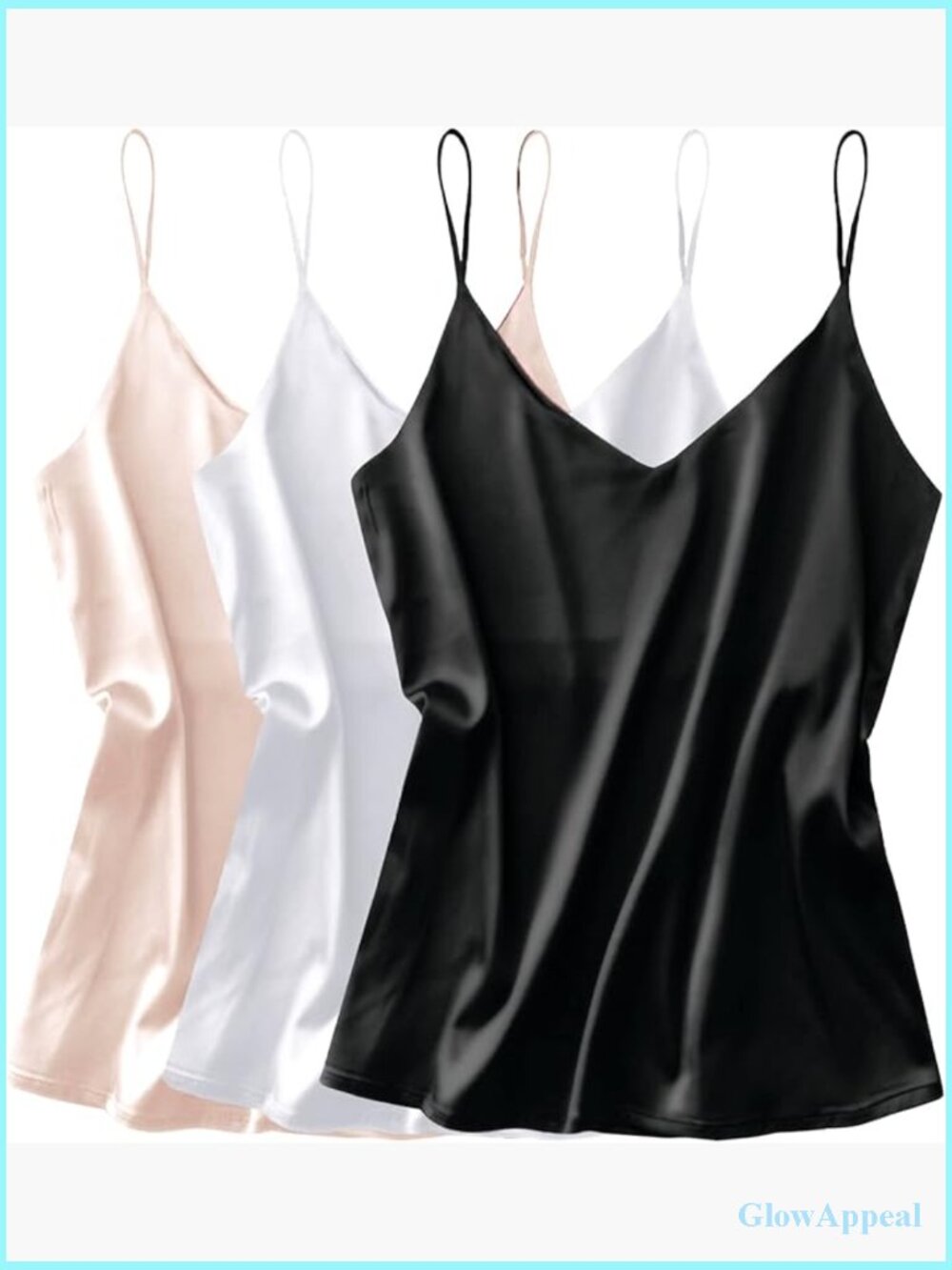 Silk Satin V-Neck Camisole Tank Top Loose Fit Spaghetti Strap